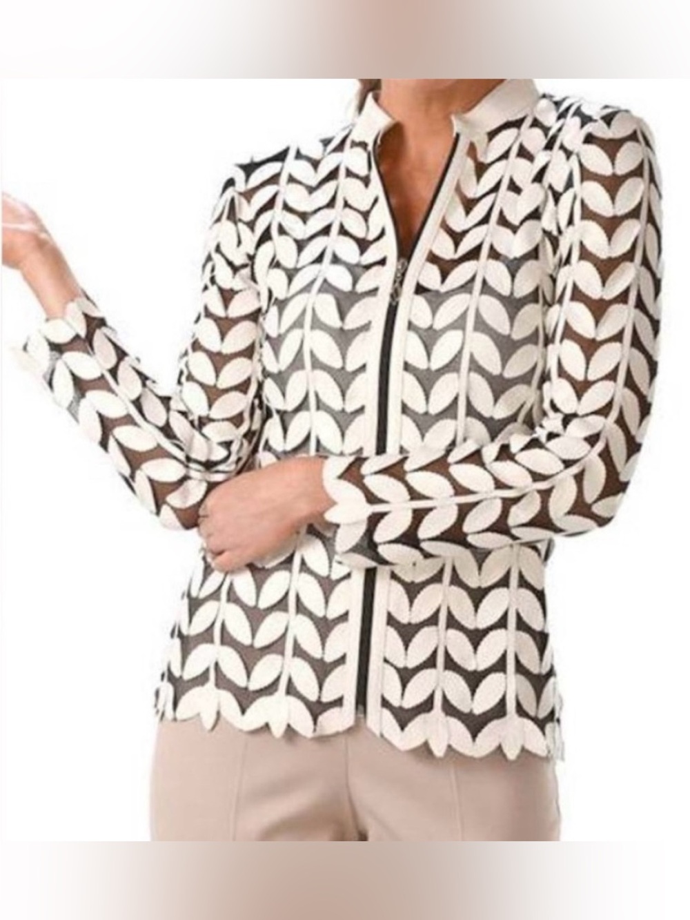 Belgin Francis White Leaf Design Turkish Leather Jacket